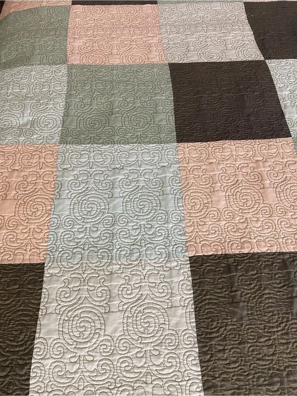 Rare 70s Springmaid patchwork Lightweight bedspread/ Quilt green brown gold